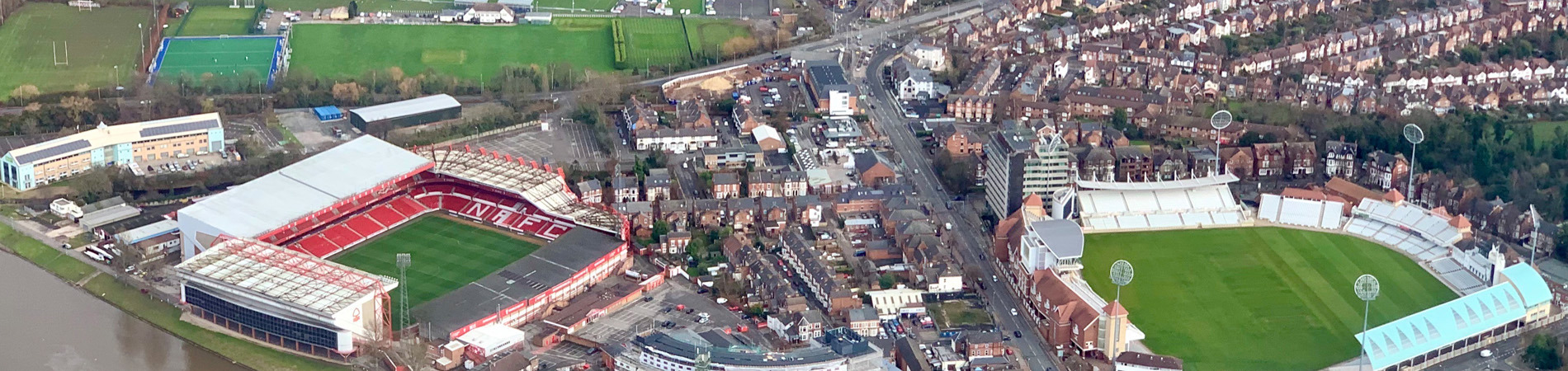 Aerial photo of  sports grounds in the Trent Bridge area