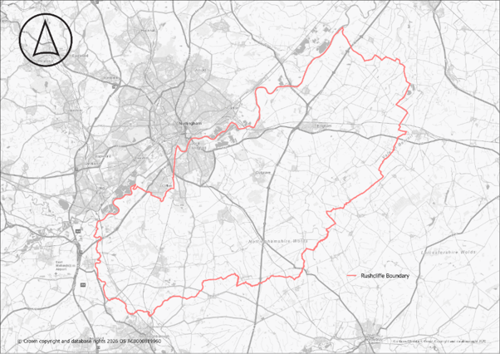 Map showing Rushcliffe Local Plan area boundary